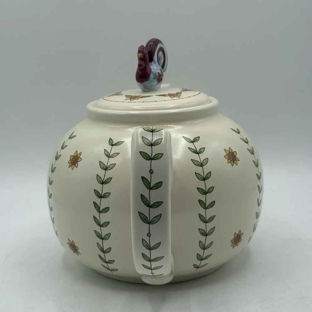 Vintage Y2K‎ Teapot & Sugar Bowl w/ Rooster Decoration Country Style Farmhouse